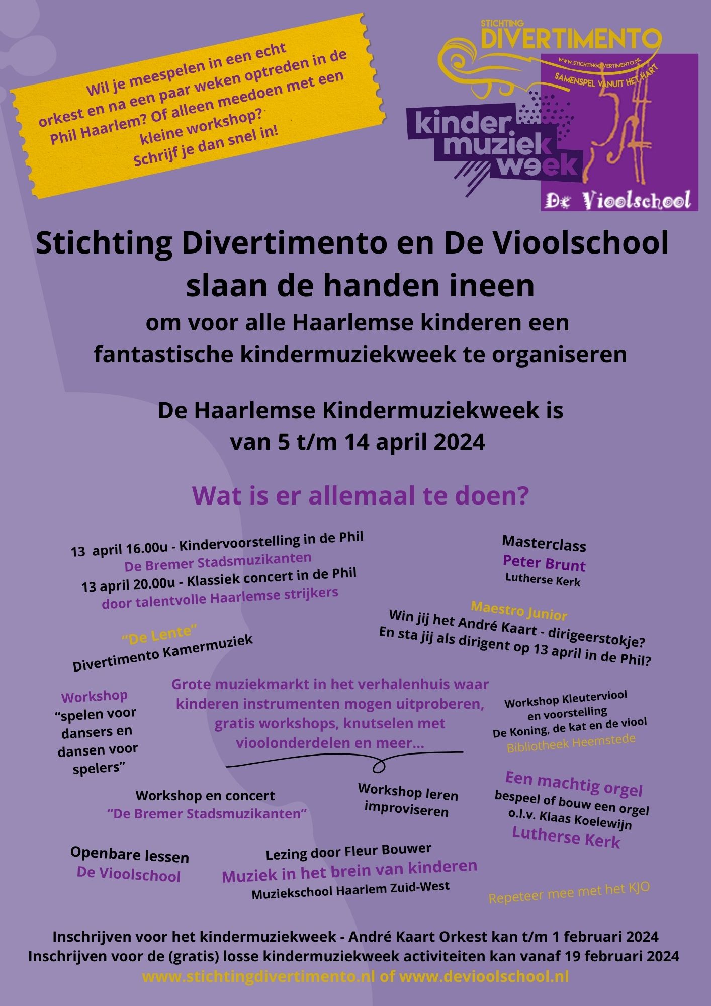 Bekijk hier alle activiteiten van de Haarlemse Kindermuziekweek 2024